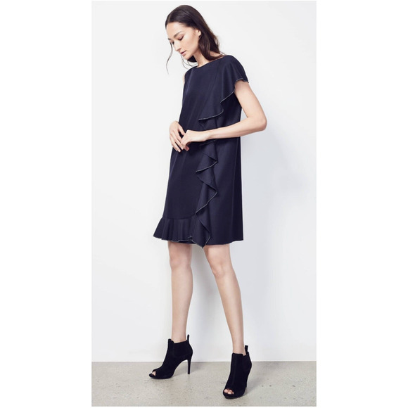 NWT FABIANA FILIPPI Navy Cashmere Wool Mollini Ruffle Dress Boho I 40  Ret$ 690 - Picture 2 of 7